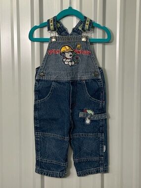 Vintage Baby Snoopy Work Crew Denim Overalls Infant Peanuts One Piece Retro 12M